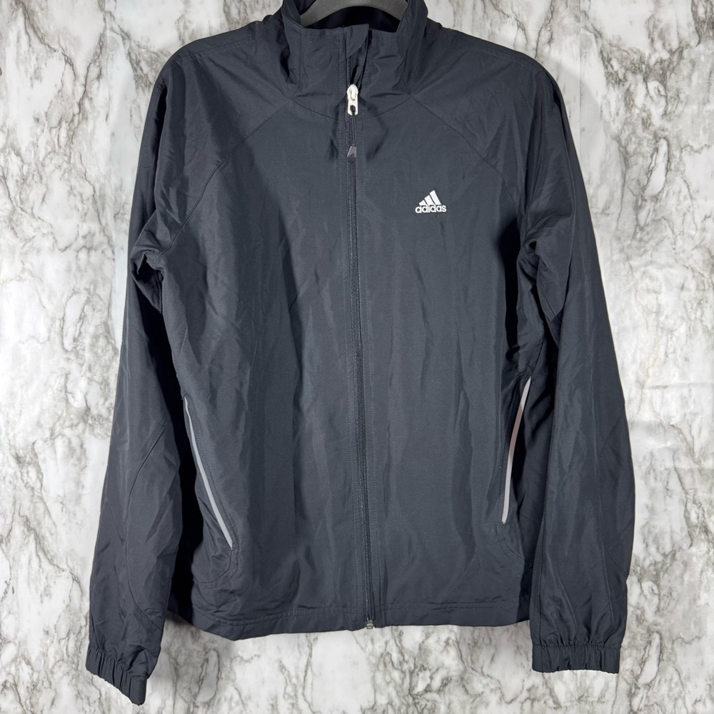 ADIDAS Jacket Womens Medium Black Full Zip Logo Long SleeveTrack Windbreaker M